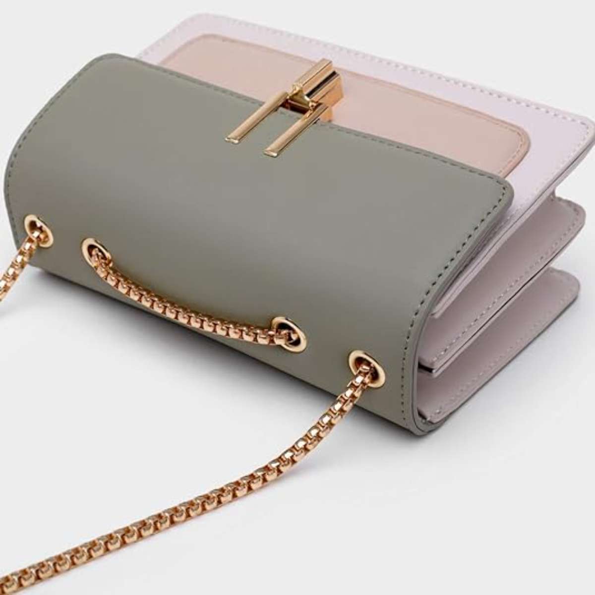 Color-blocked crossbody bag in leather for women