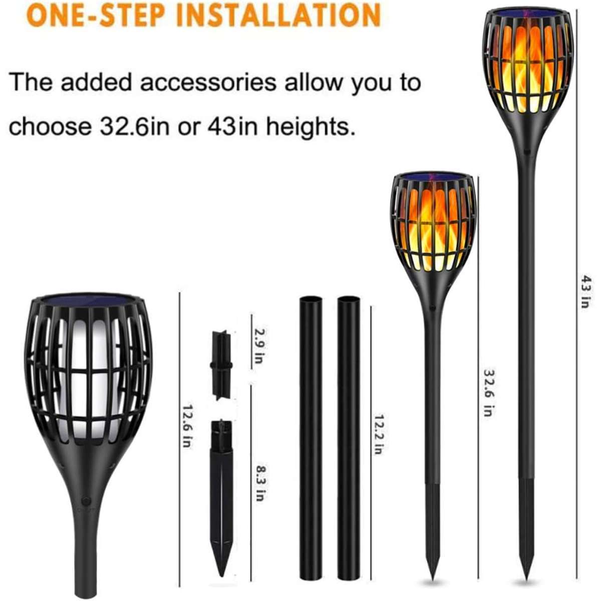 Solar Lights Outdoor, 43 Inch Flashlight Flame Flashlight Solar Garden Lights, Set of 4
