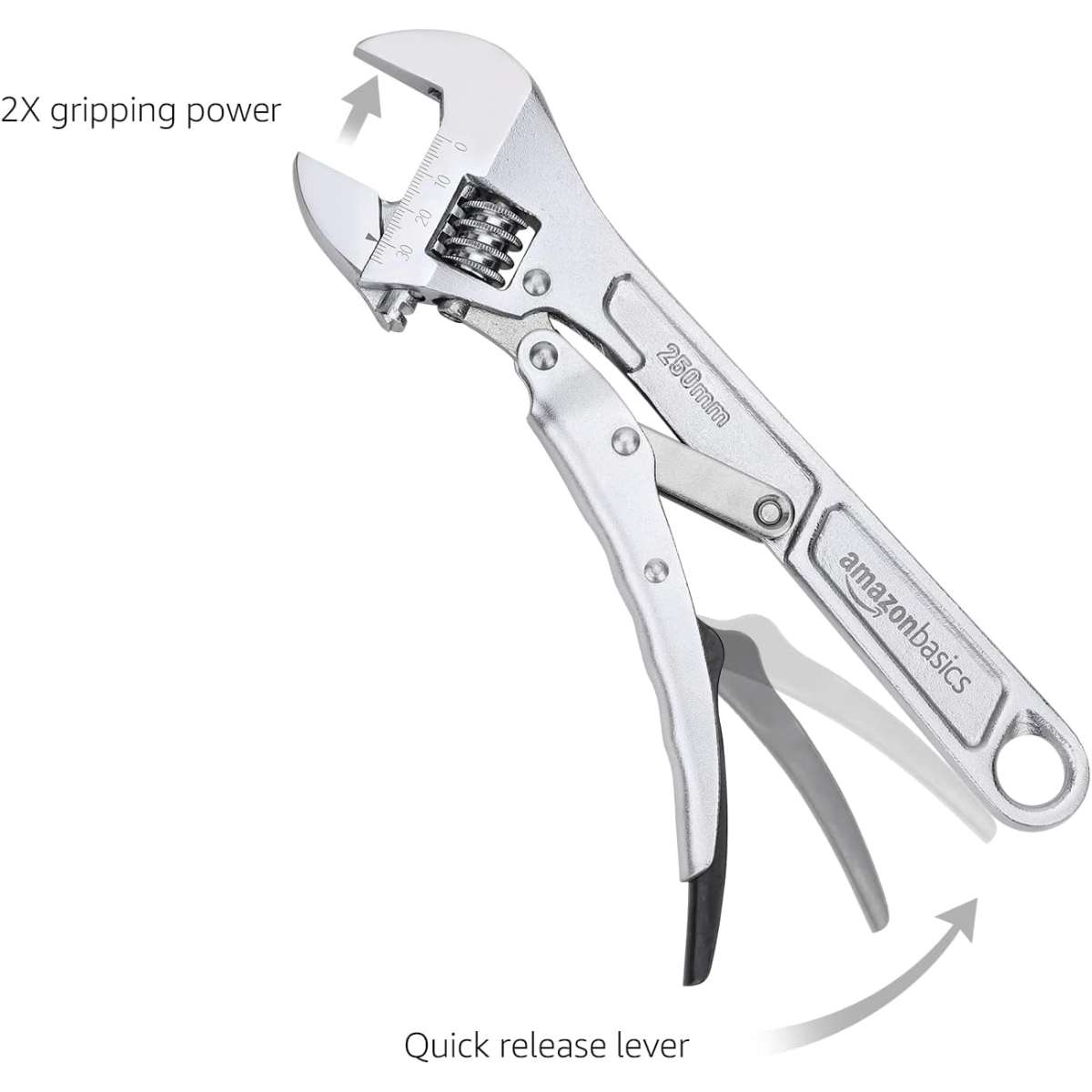 Amazon Basics Locking Adjustable Wrench, 10 inch x 2.7 inch x 0.75 inch