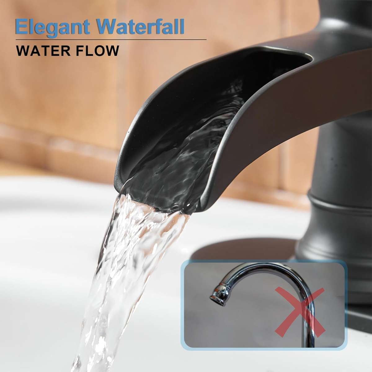 Black bathroom faucet matte waterfall sink faucet