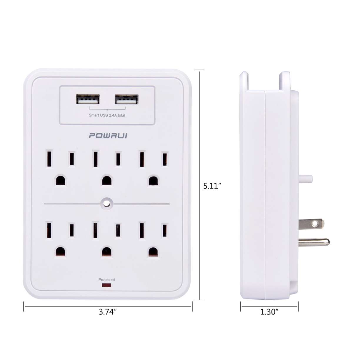 POWRUI Surge Protector, White, ETL Listed