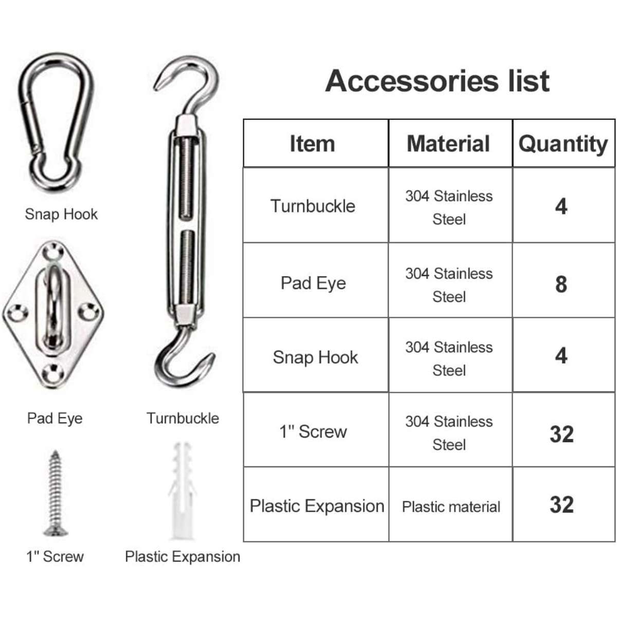 YOFIT Shade Sail Hardware Kit 6 inch