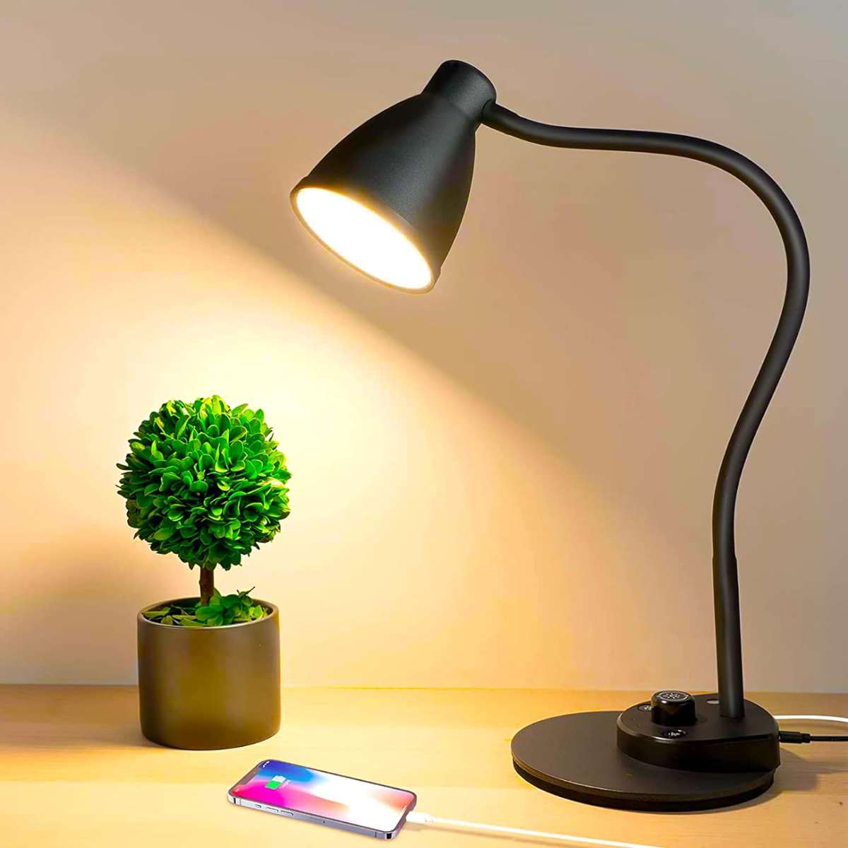 BOHON LED table lamp with USB charging port 3 color modes