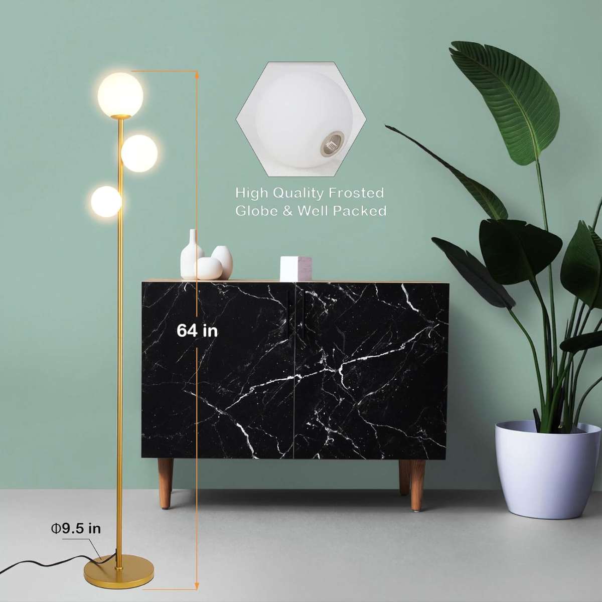 3 Globe Mid-Century Modern Floor Lamp - Antique Brass