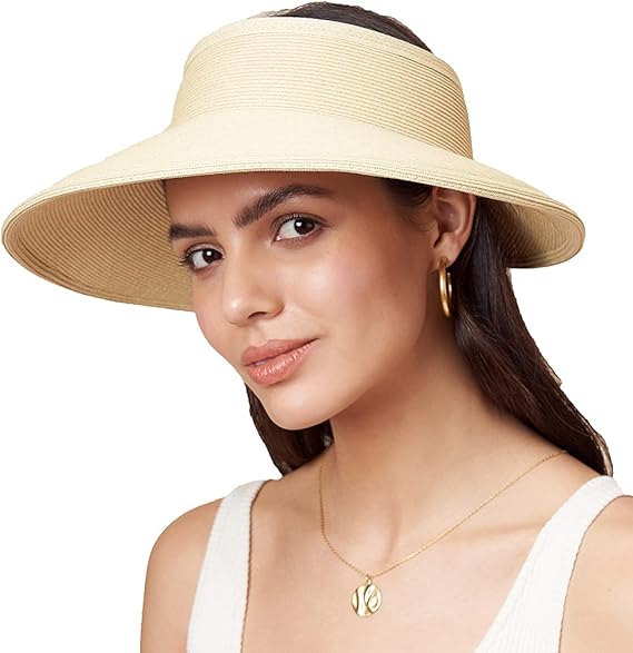 Pineapple&Star Vienna Visor Women’s Summer Sun Straw Packable UPF 50+ Beach Hat