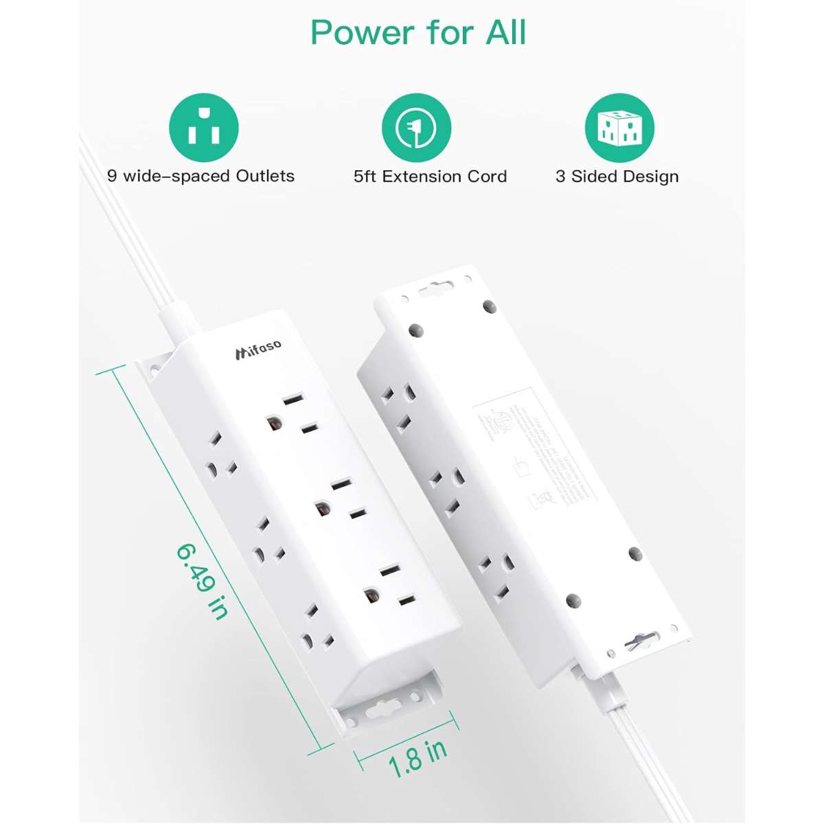 Surge Protector Power Strip - 9 wide pitch multi-outlets