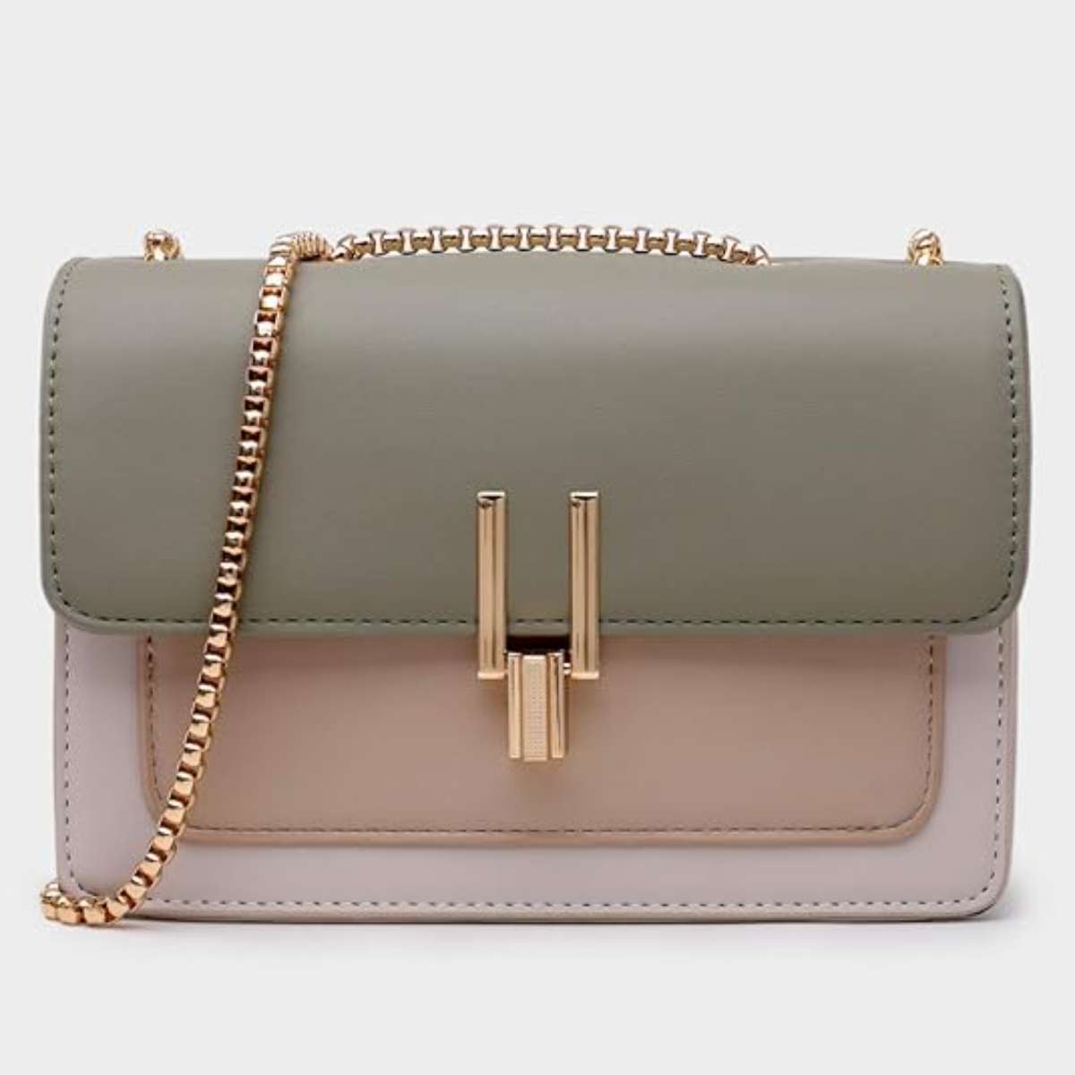 Color-blocked crossbody bag in leather for women