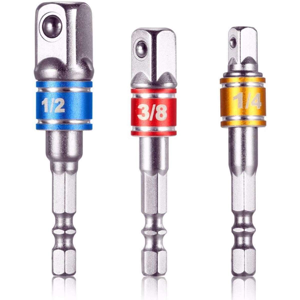 Impact-grade socket adapters/extension kits turn the drill into a high-speed nut driver
