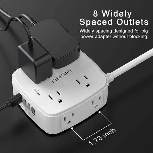 6 ft Surge Protector Power Strip - 8 pcs., ETL, White