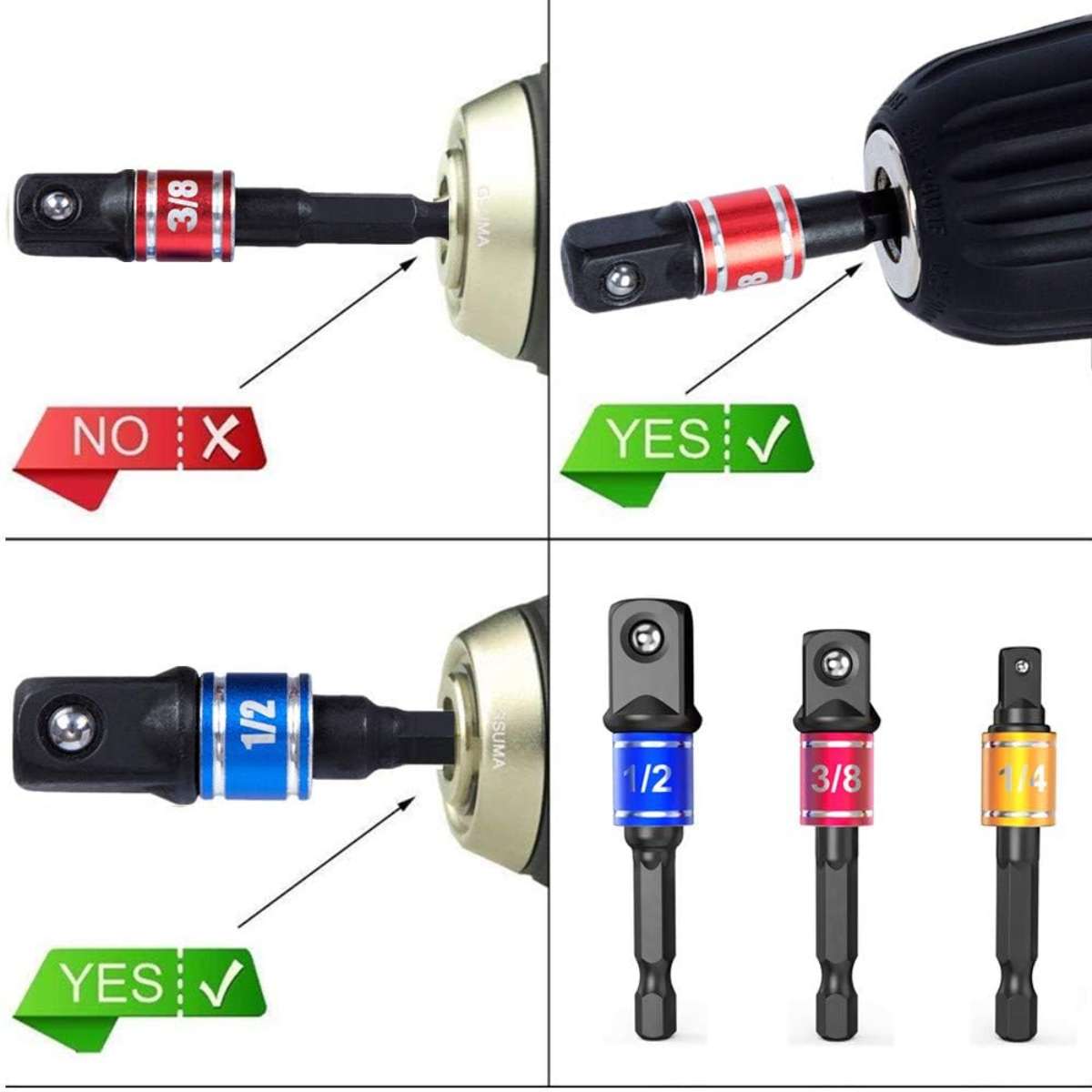 Impact-grade electric hand tool drive socket adapter expansion kit