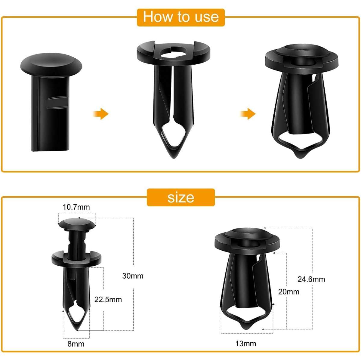 GOOACC GRC-70 35PCS Fixing Fastener Rivet Clip, Black
