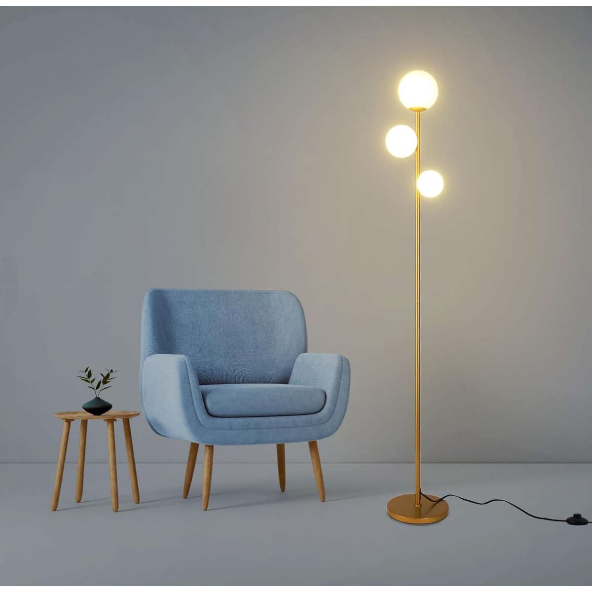 3 Globe Mid-Century Modern Floor Lamp - Antique Brass