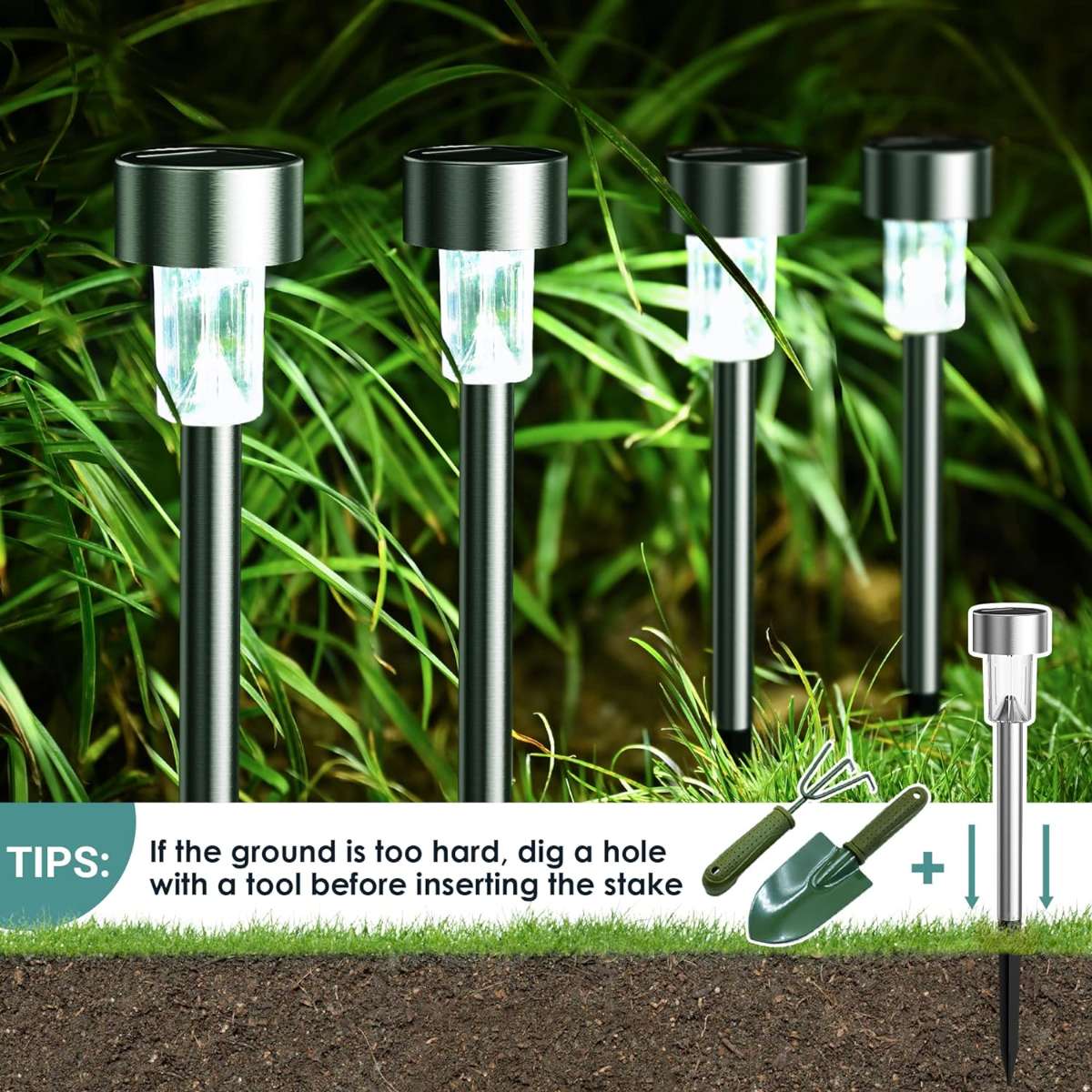 GIGALUMI Solar Lights Outdoor Waterproof, 12-Pack, Cool White