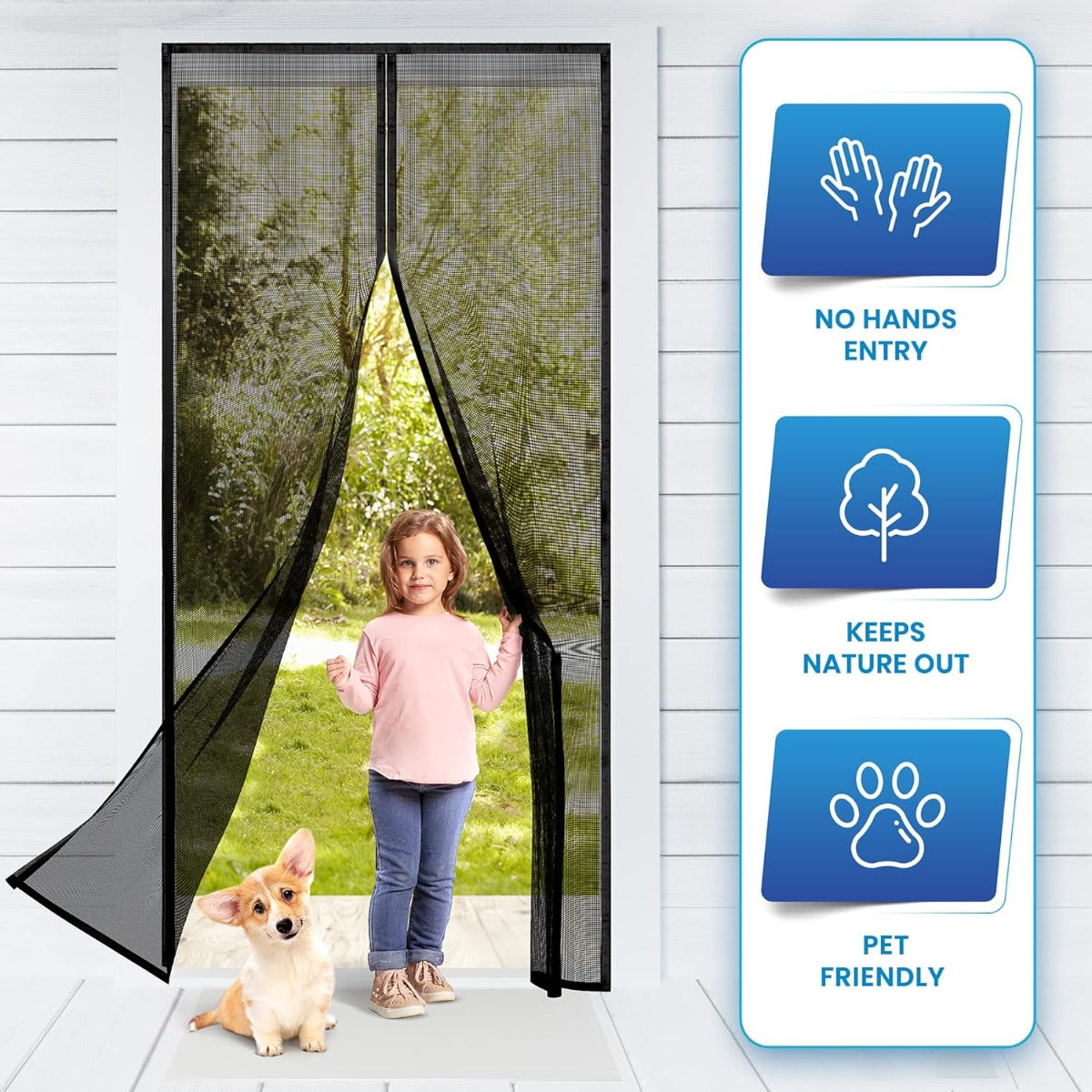 FLUX Heavy Duty Glass Fiber Magnetic Screen Door (3-Pack)