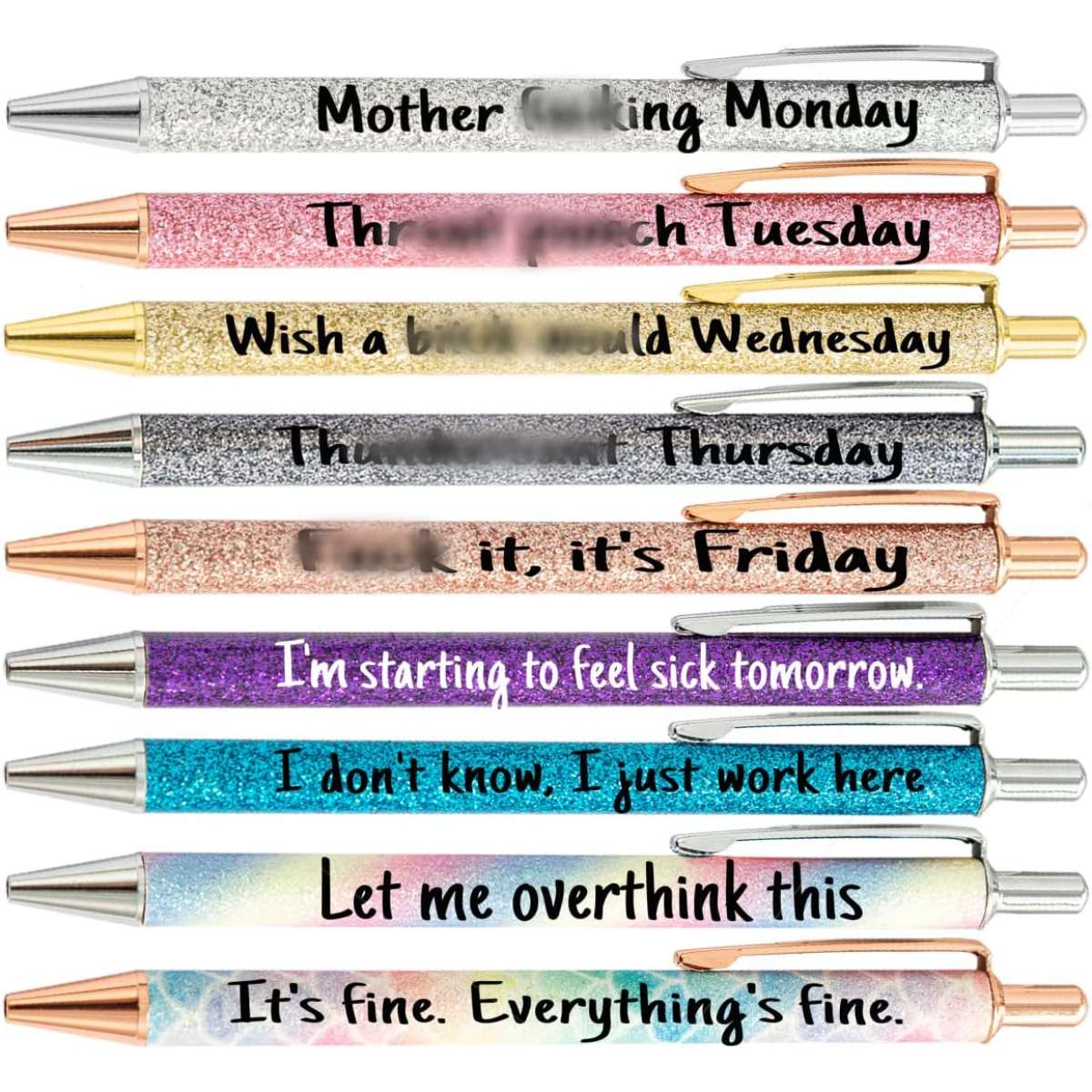 PASISIBICK 9 Pieces Funny Daily Ballpoint Pens Swear Word Weekend Set