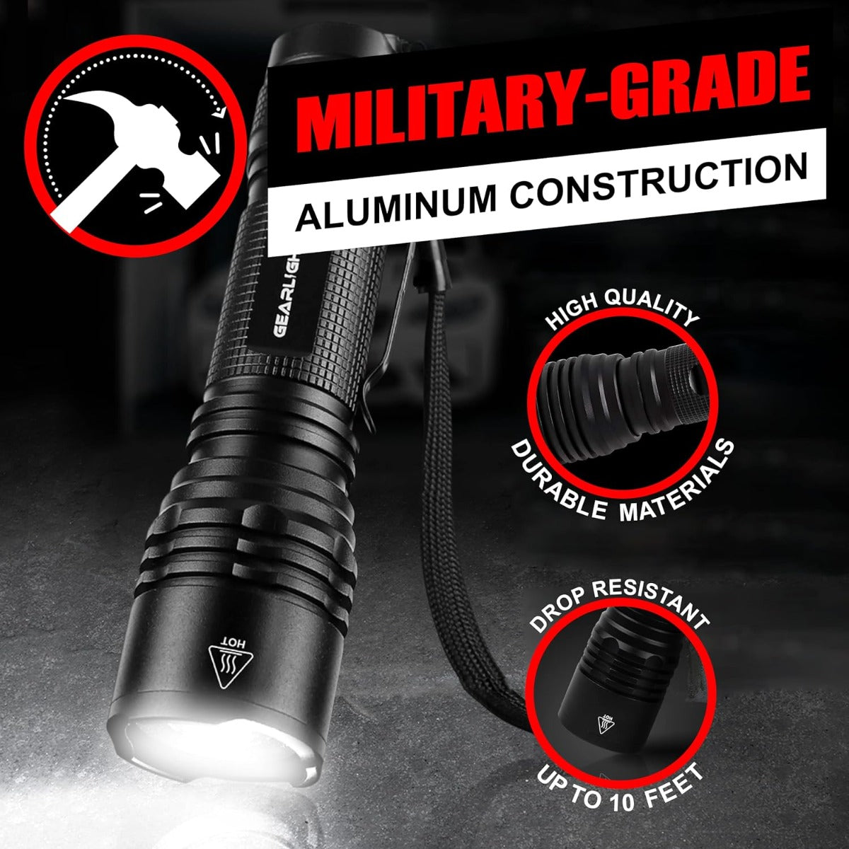 GearLight LED Tactical flashlight with high lumens