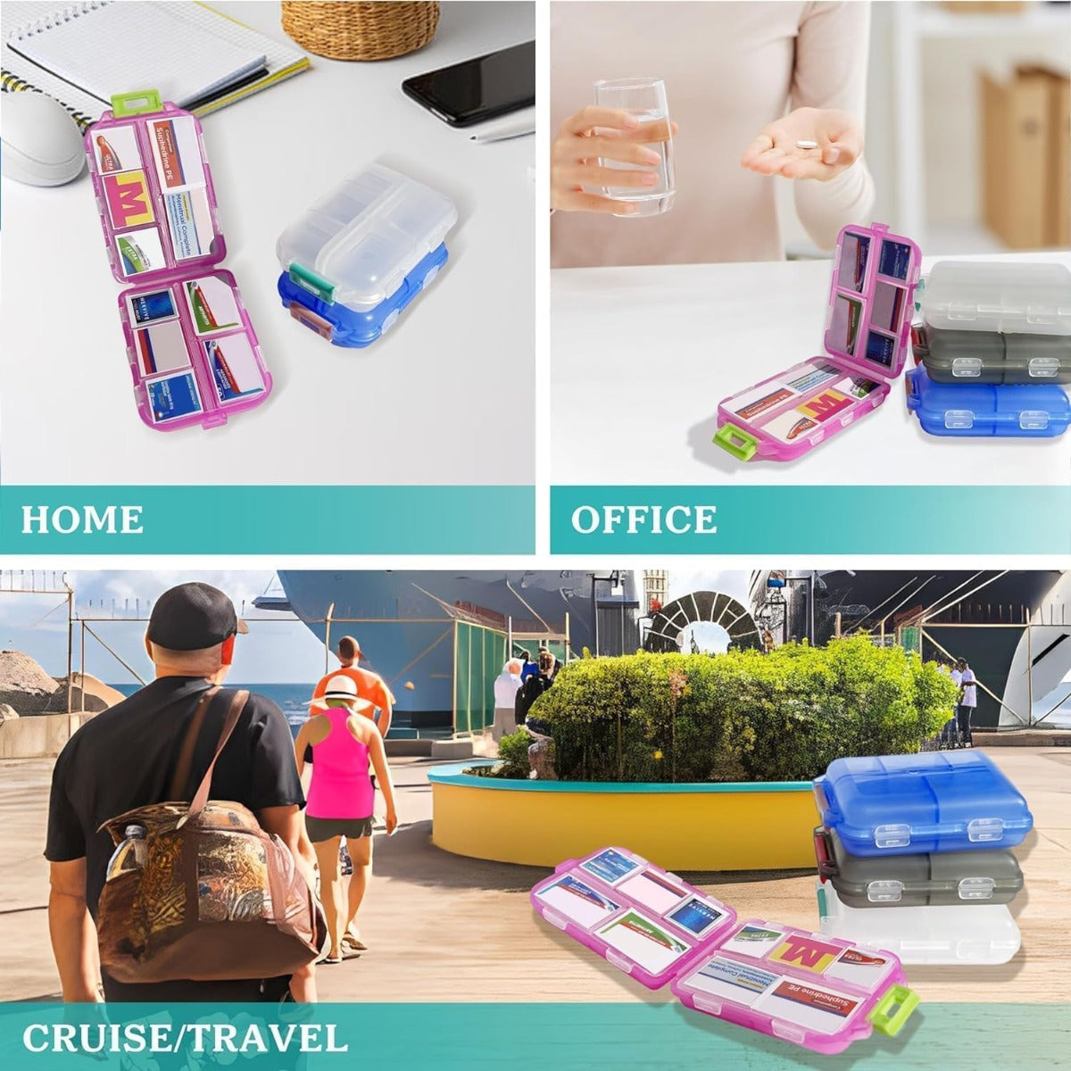 Pill organizer with medication labels (purple, 146 labels)