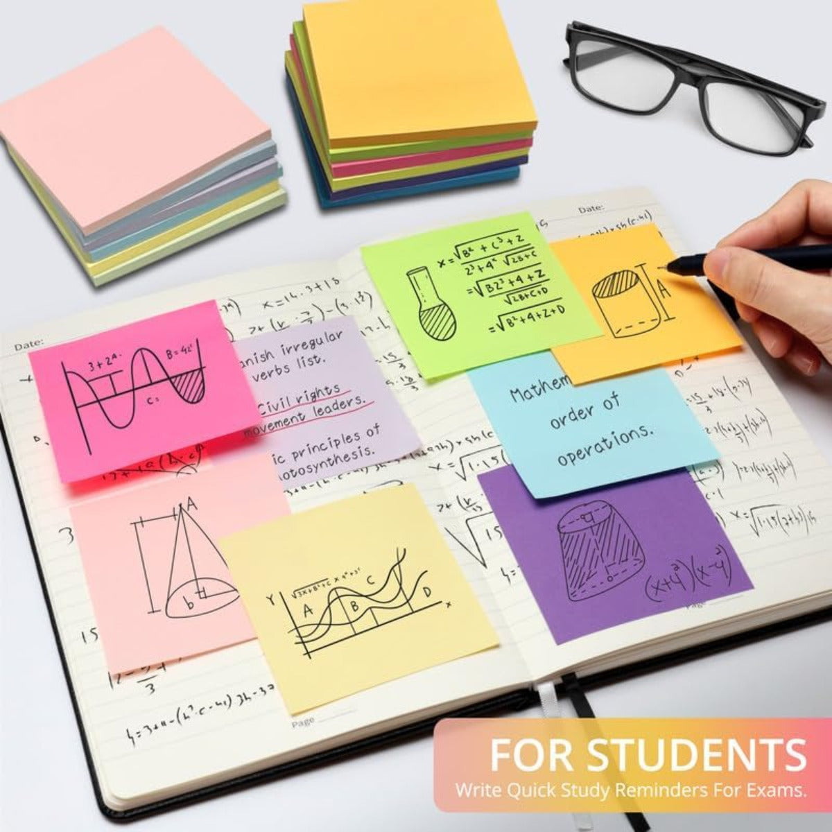 Color self-adhesive sticky notes, 12 sticky notes, 3x3 inches