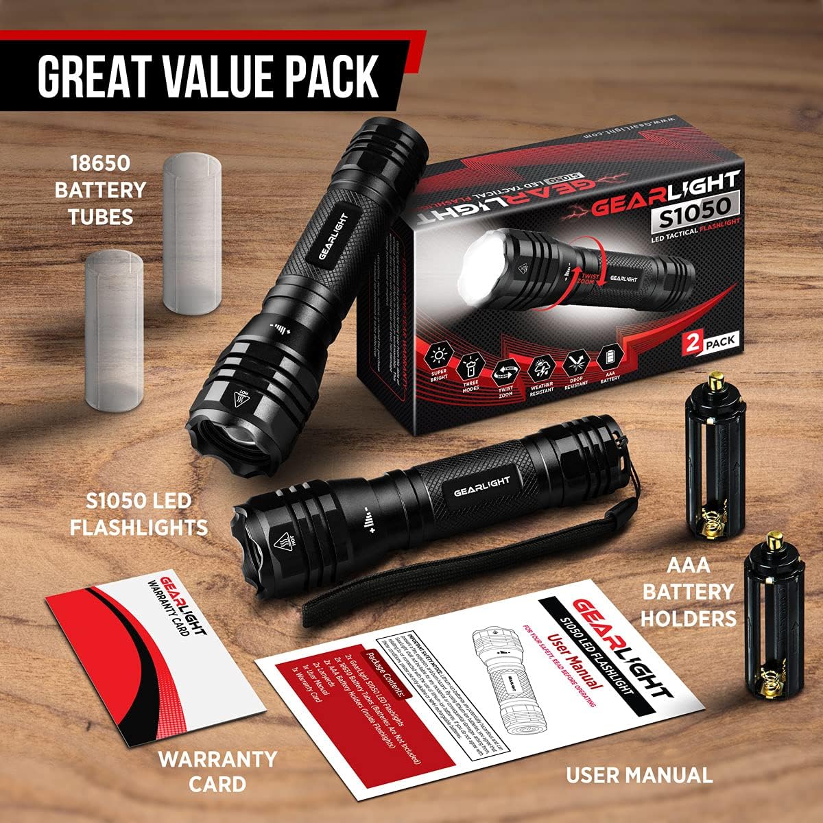 GearLight S1050 LED flashlight high lumen