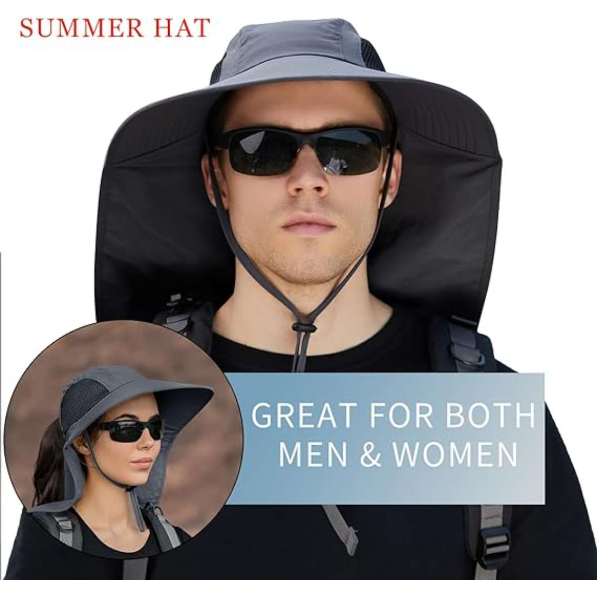 Men's sun hat with neck flap