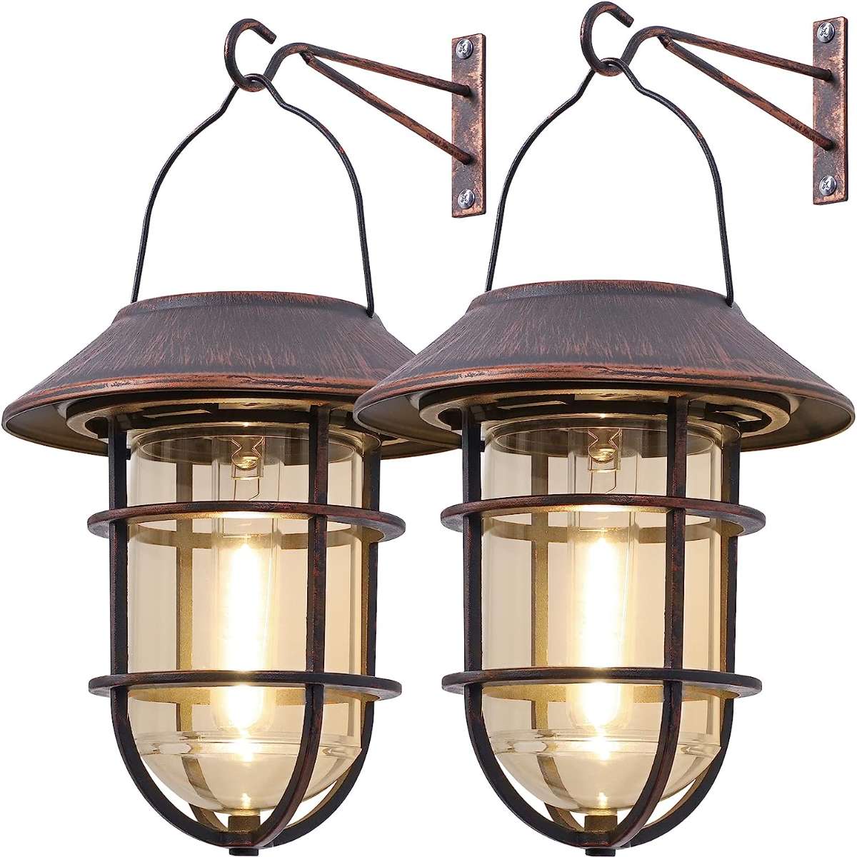 Upgrade Solar Outdoor Light, Hanging Solar Light, Set of 2, Bronze