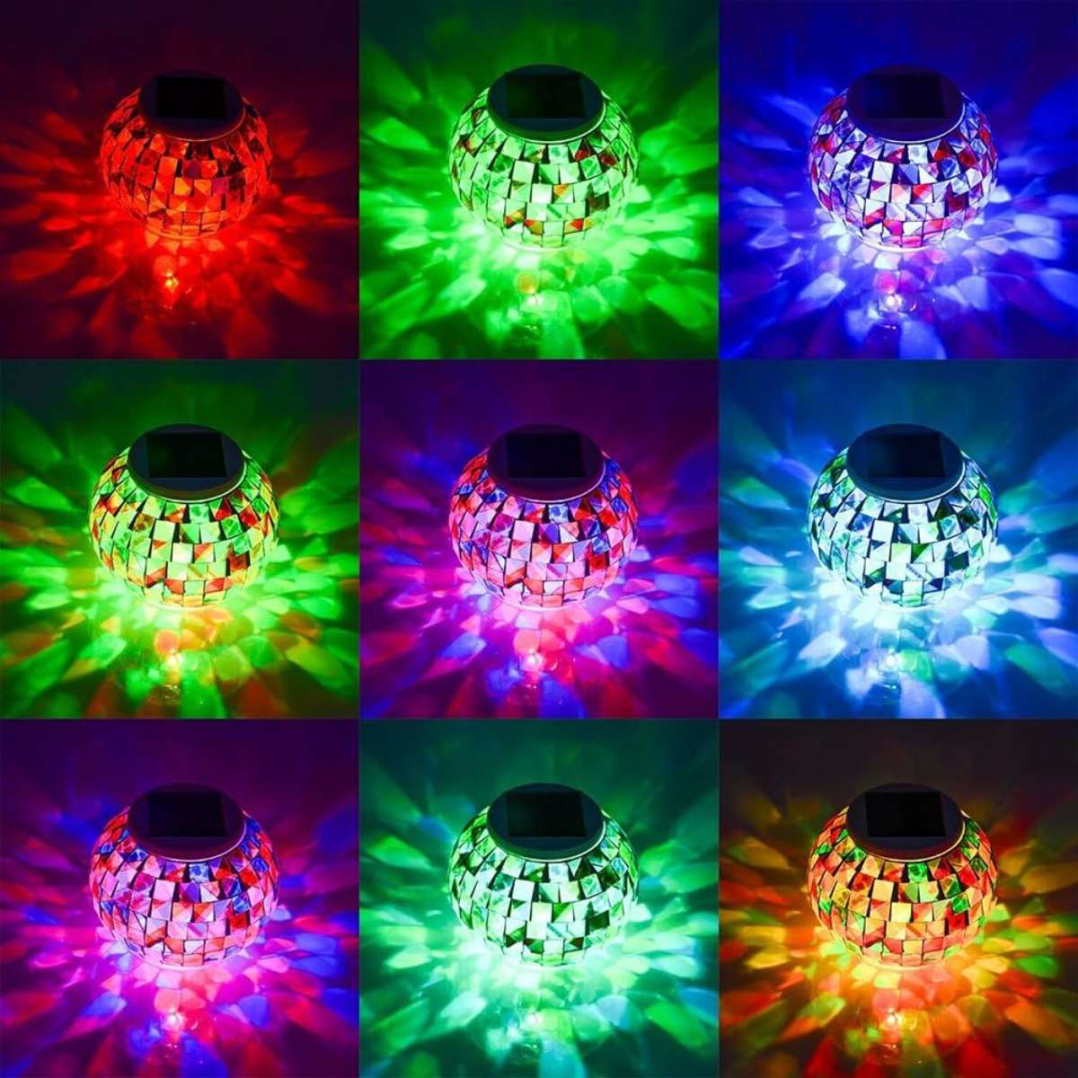 Aukora Color Changing Solar Glass Ball Garden Light, LED Night Light (Mosaic Glass)