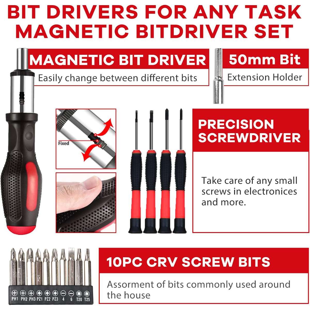 jar-owl 21V Max Cordless Drill/Driver Kit, red