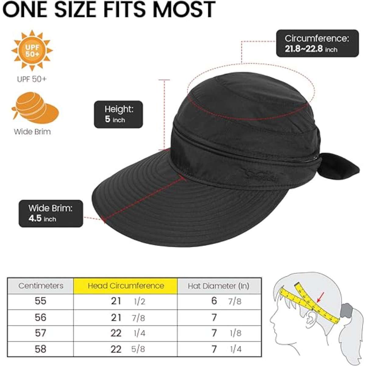 Simplicity Hats for Women UPF 50+ UV Sun Protective Convertible Beach Visor Hat