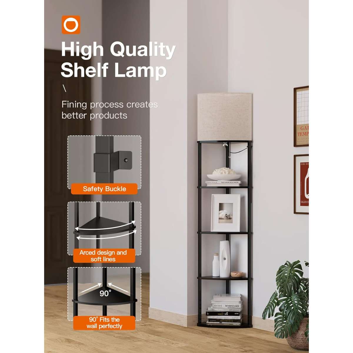 addlon Corner Light 5 Tier Shelf Floor Lamp Display - Black