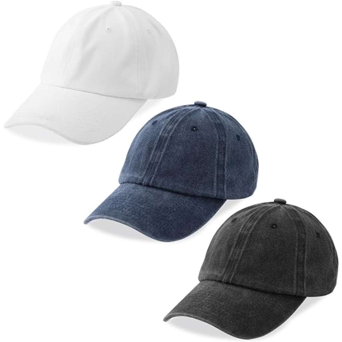 Set of 3 washed plain baseball caps
