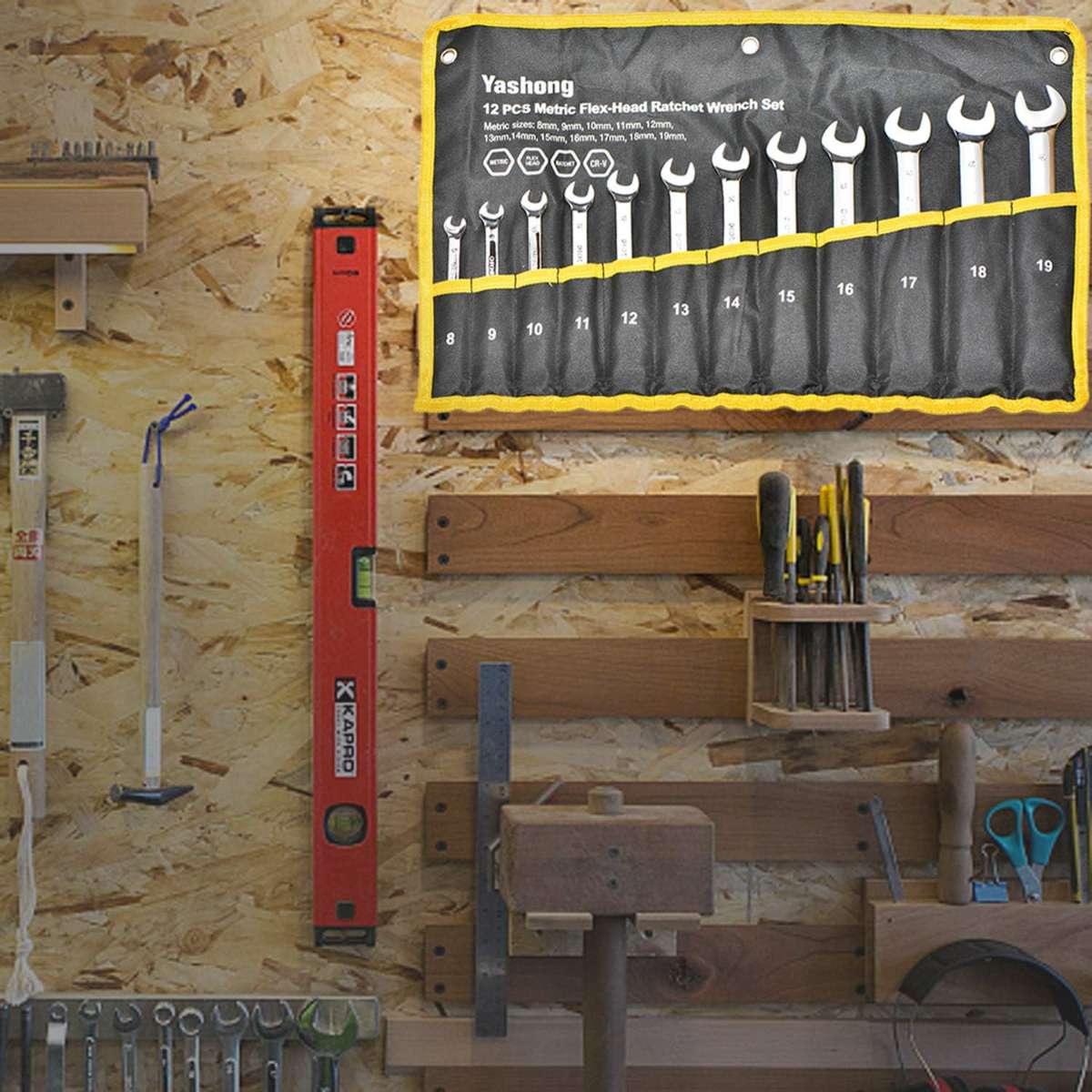 12 Piece 8-19mm Metric Flex Head Ratchet Wrench Set