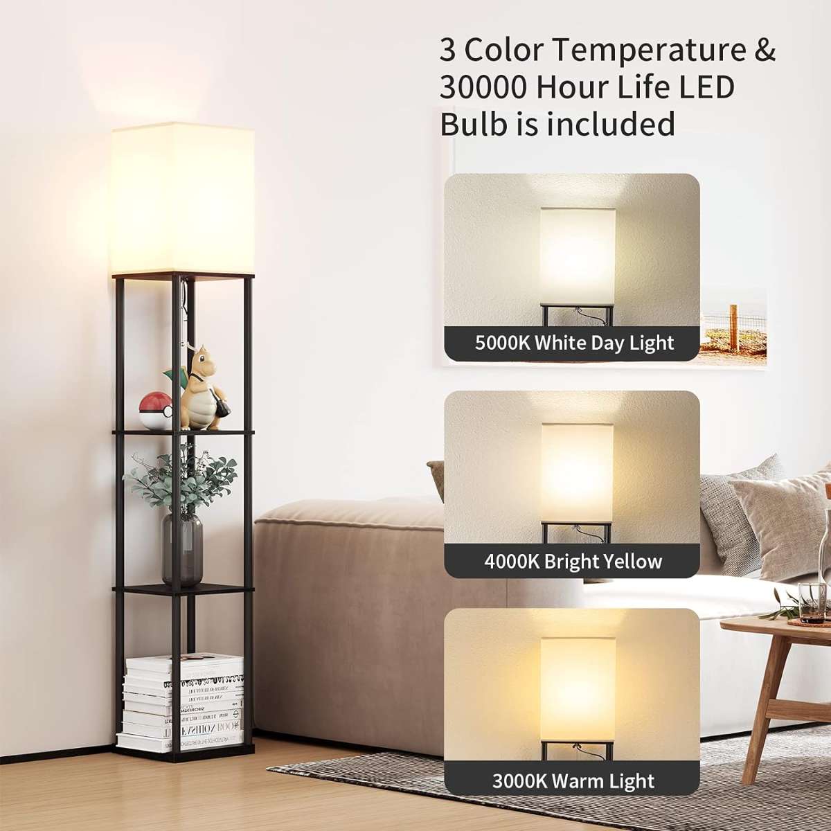 SUNMORY Floor Light with Shelf (Black)