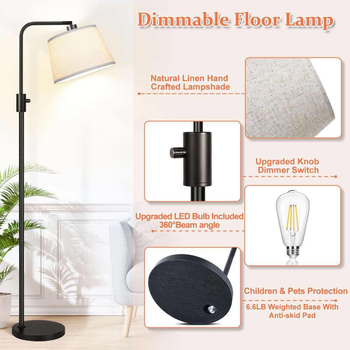 【Upgraded Version】Dimmable floor lamp black