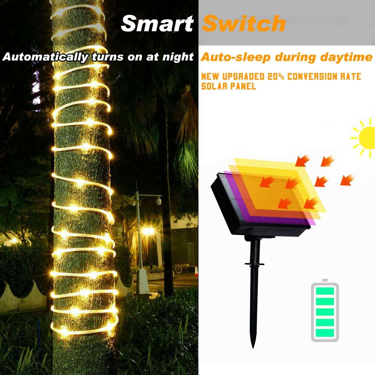 Solar Rope Light Waterproof IP65 39FT 100LEDs Outdoor LED Solar Outdoor Light