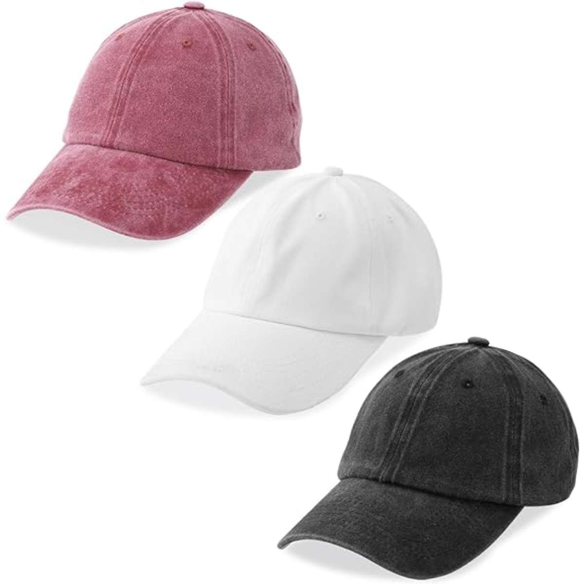 Set of 3 washed plain baseball caps