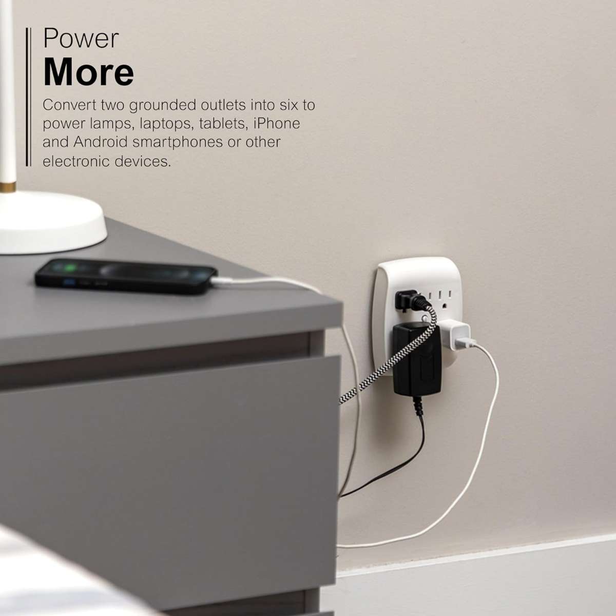 GE 6 Receptacle Extender Wall Tap White, 54947