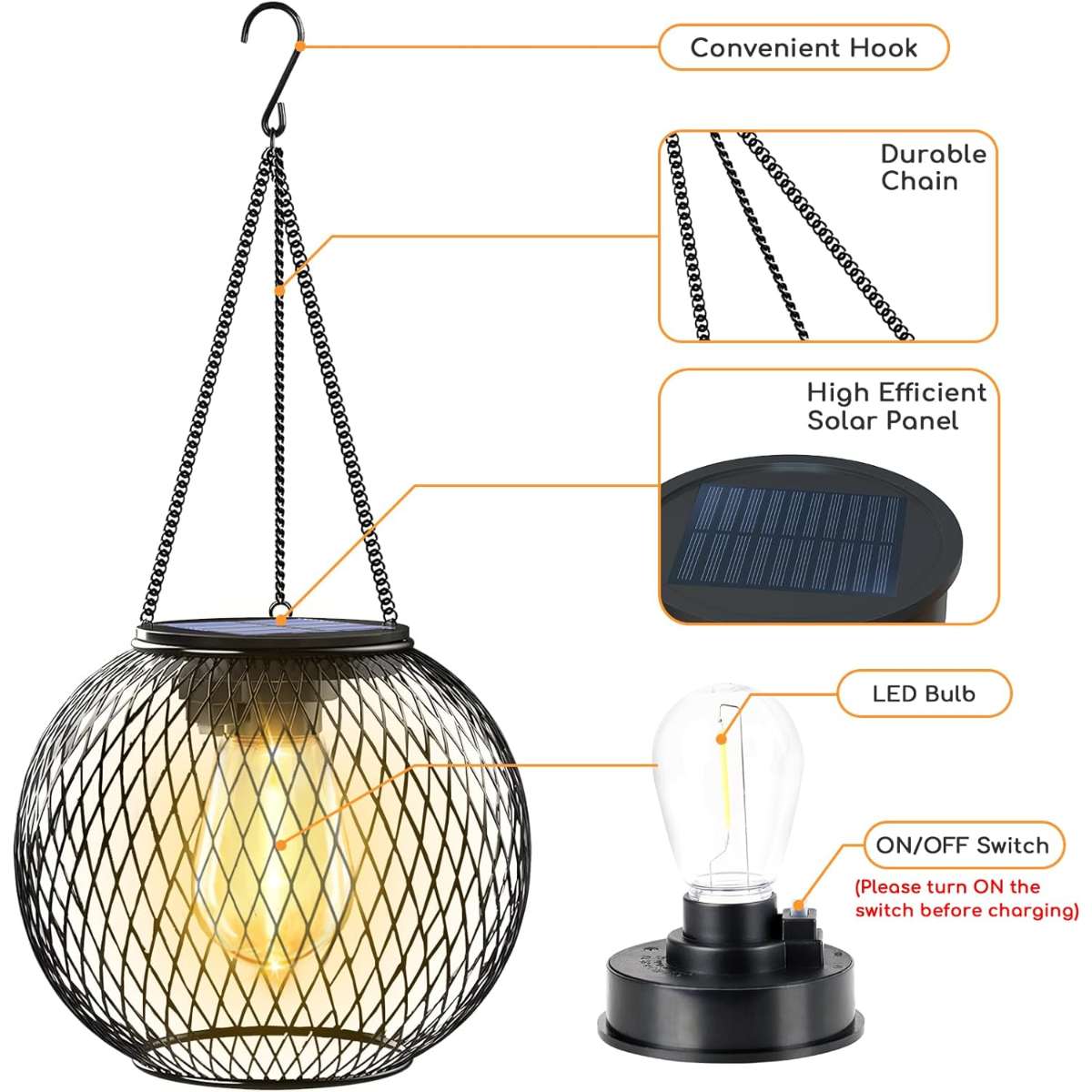 UBright Solar Outdoor Light Upgrade Hanging Solar Light 2-Pack
