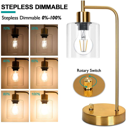 Gold industrial table lamp with 2 USB ports