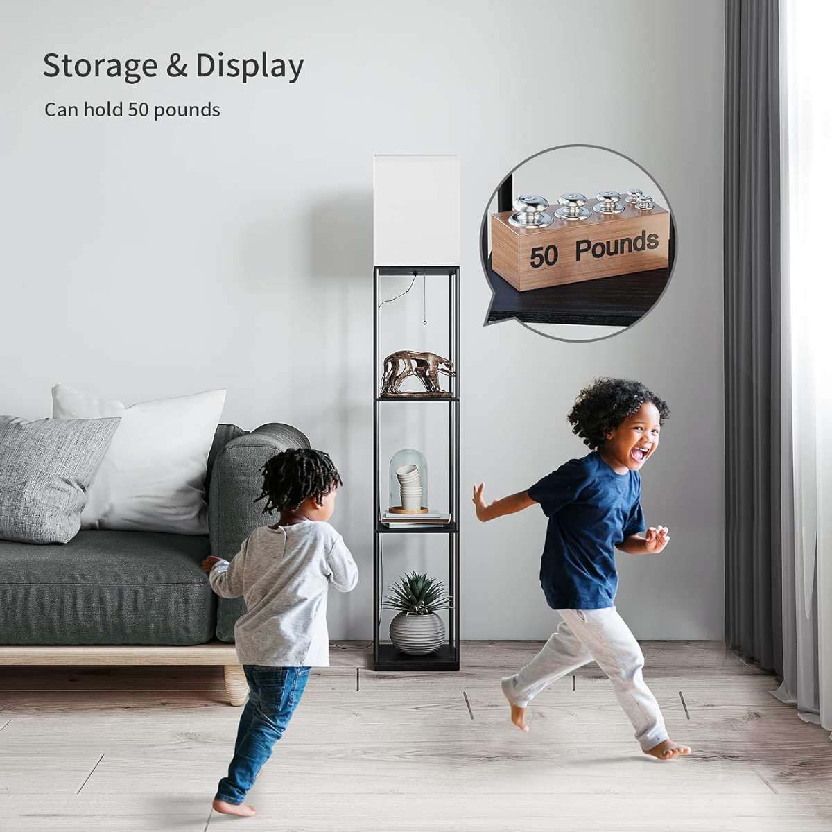 SUNMORY Floor Light with Shelf (Black)