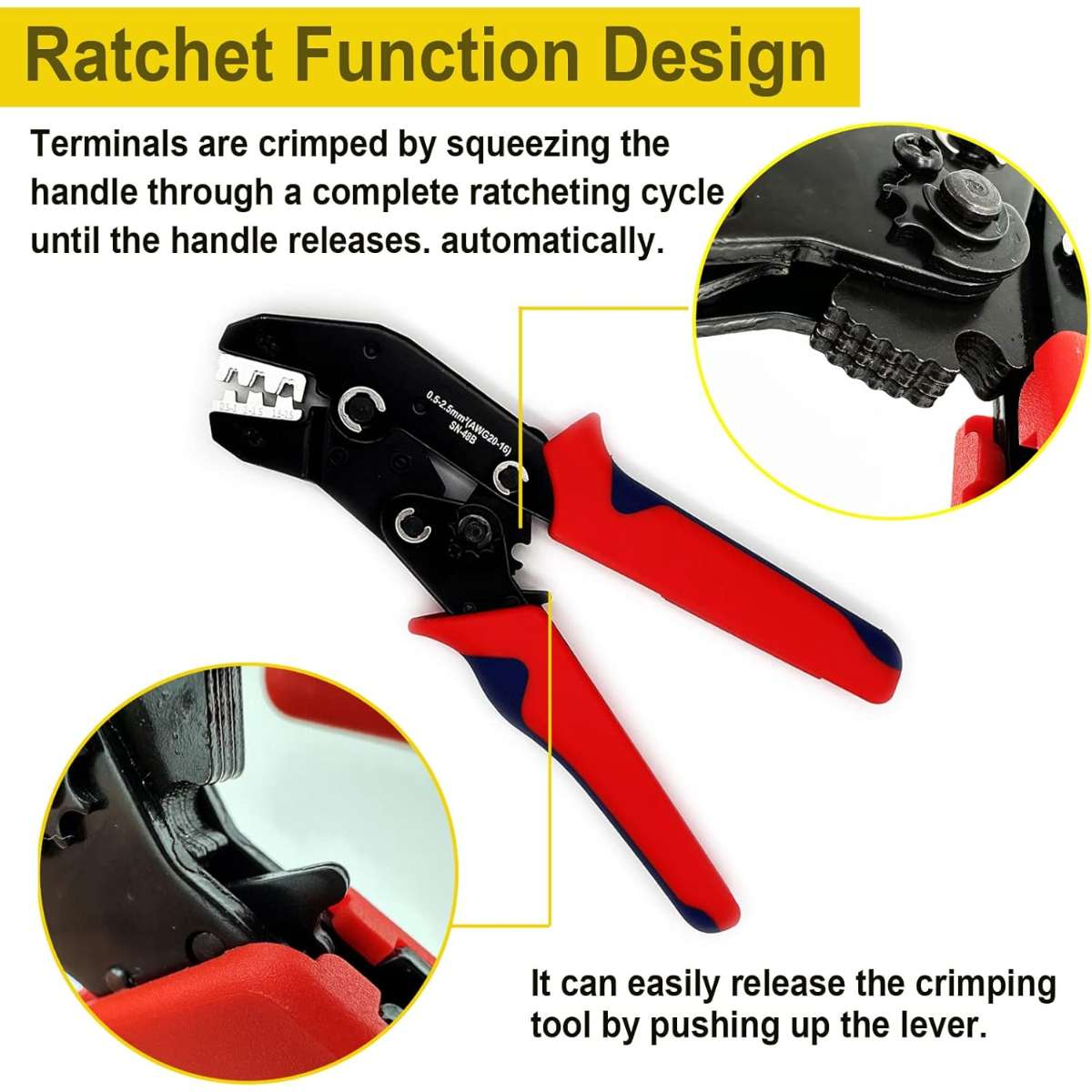 Crimping tool with ratchet for 20-14 AWG crimping pliers