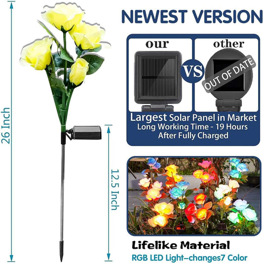 TONULAX Solar Garden Lights - More Realistic Roses (2 Pack)