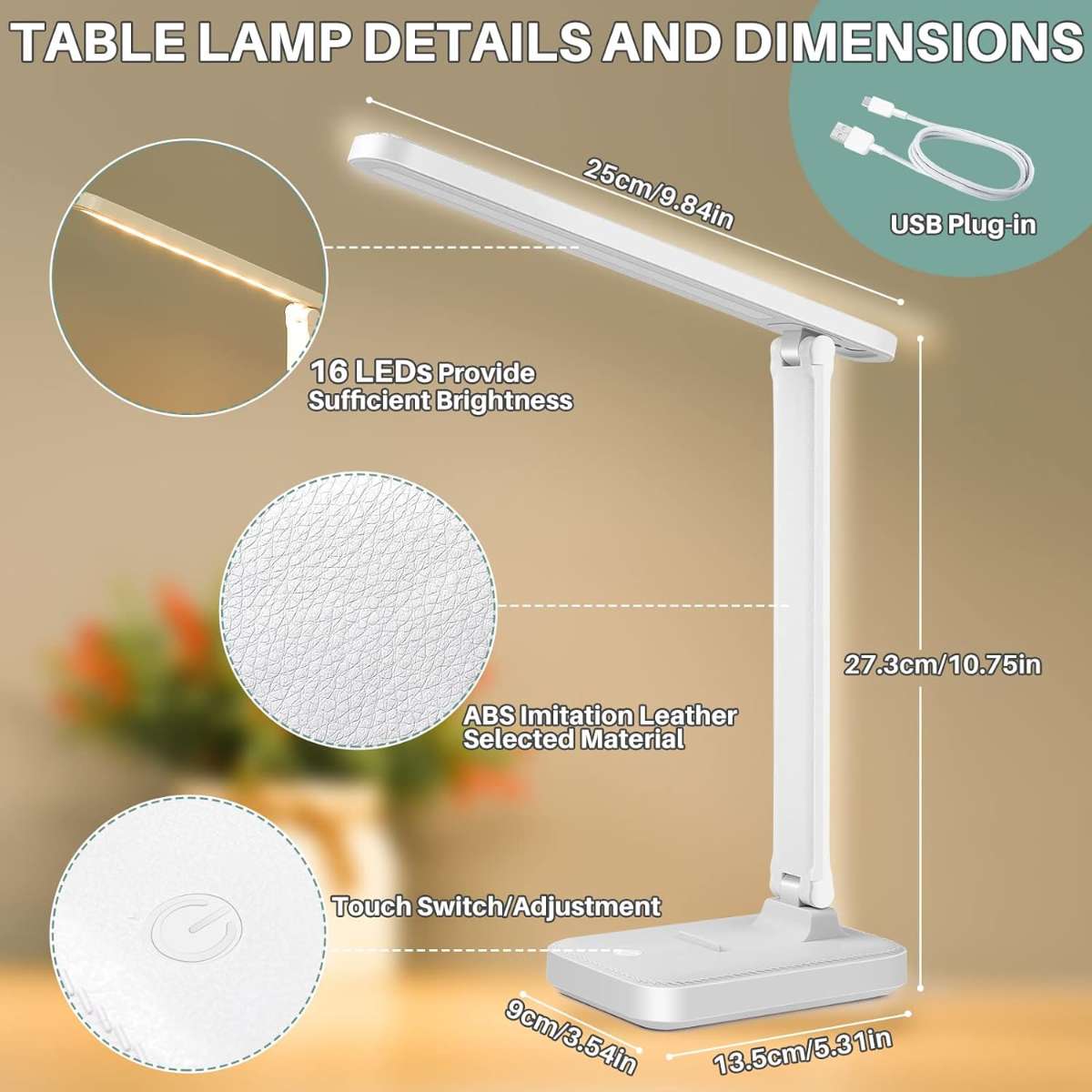LED table lamp with touch control reading