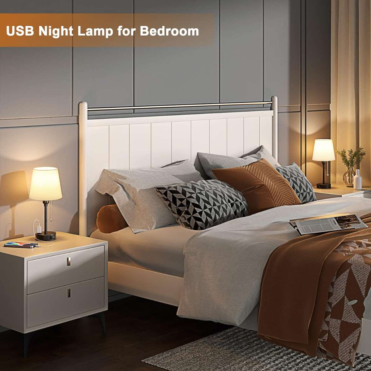 Bedroom bedside lamp, set of 2 with 3 color modes