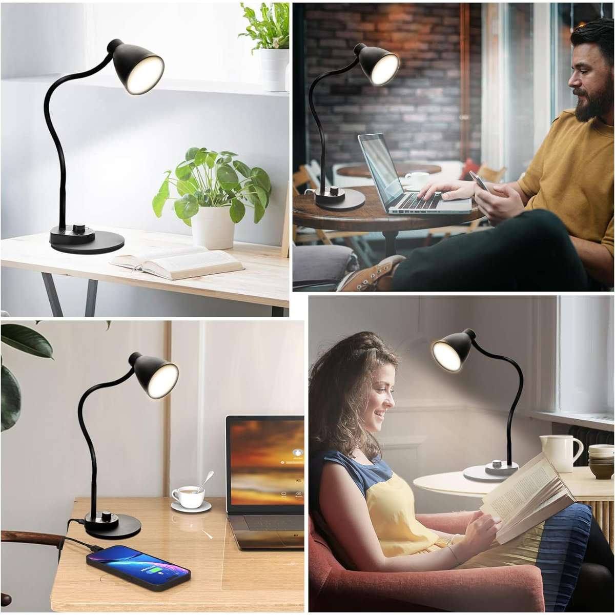 BOHON LED table lamp with USB charging port 3 color modes
