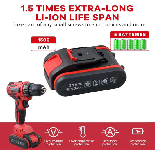 jar-owl 21V Max Cordless Drill/Driver Kit, red