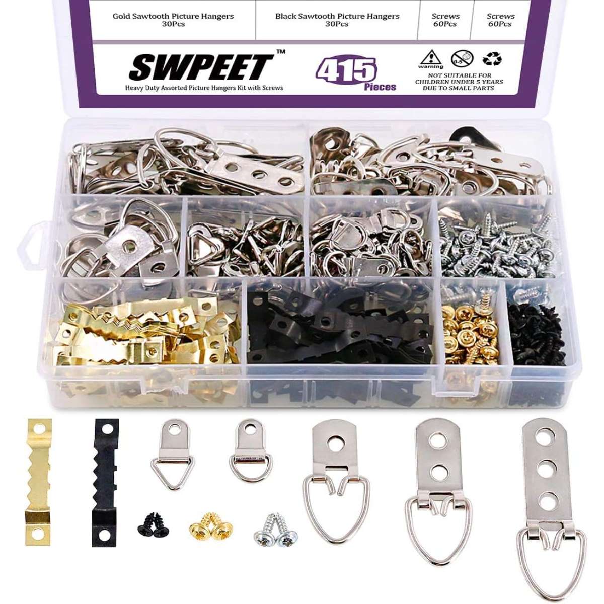 Swpeet 415Pcs Picture Hanger Kit with Screws-7 Model