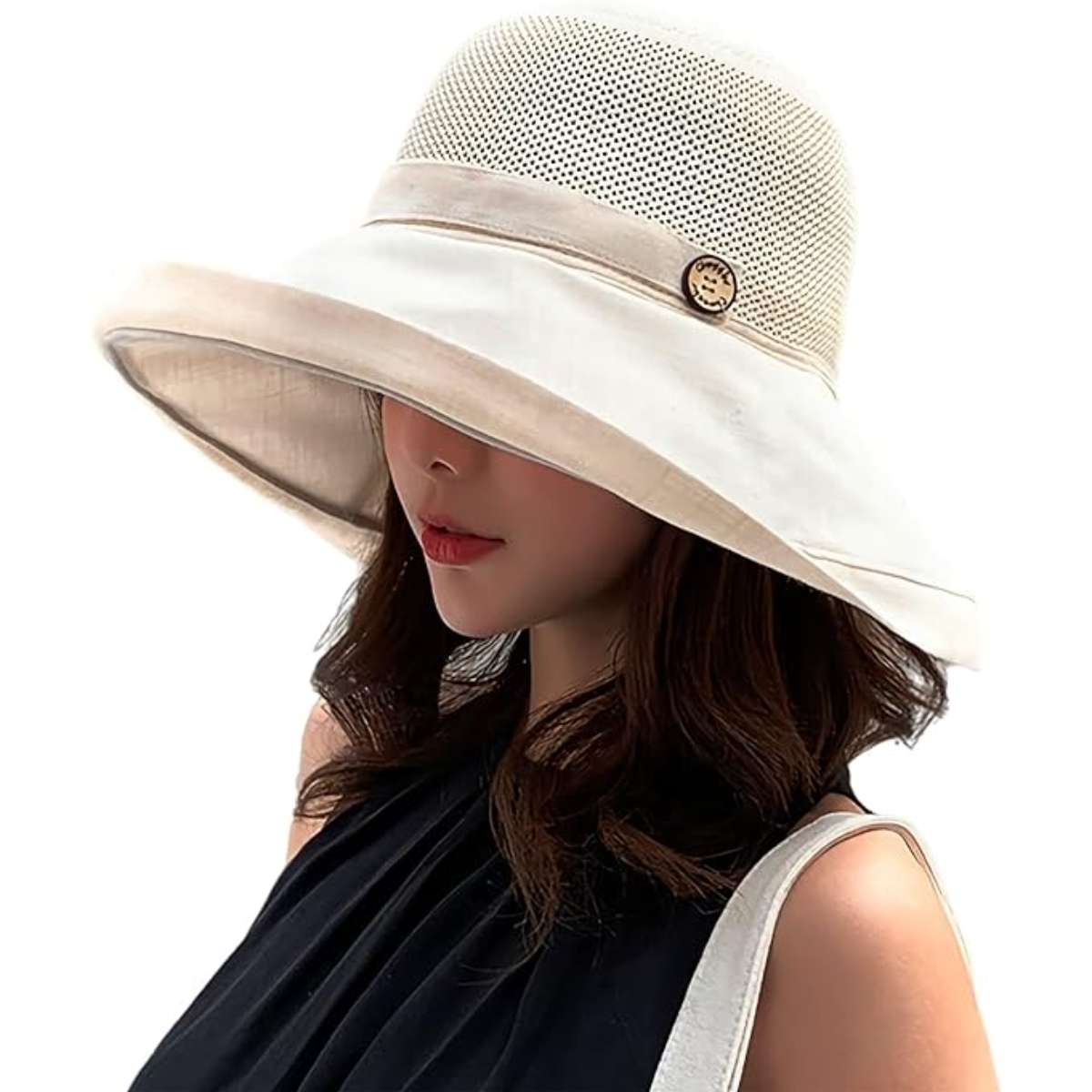 Women's wide-brimmed sun hat metal wired-brimmed beach hat
