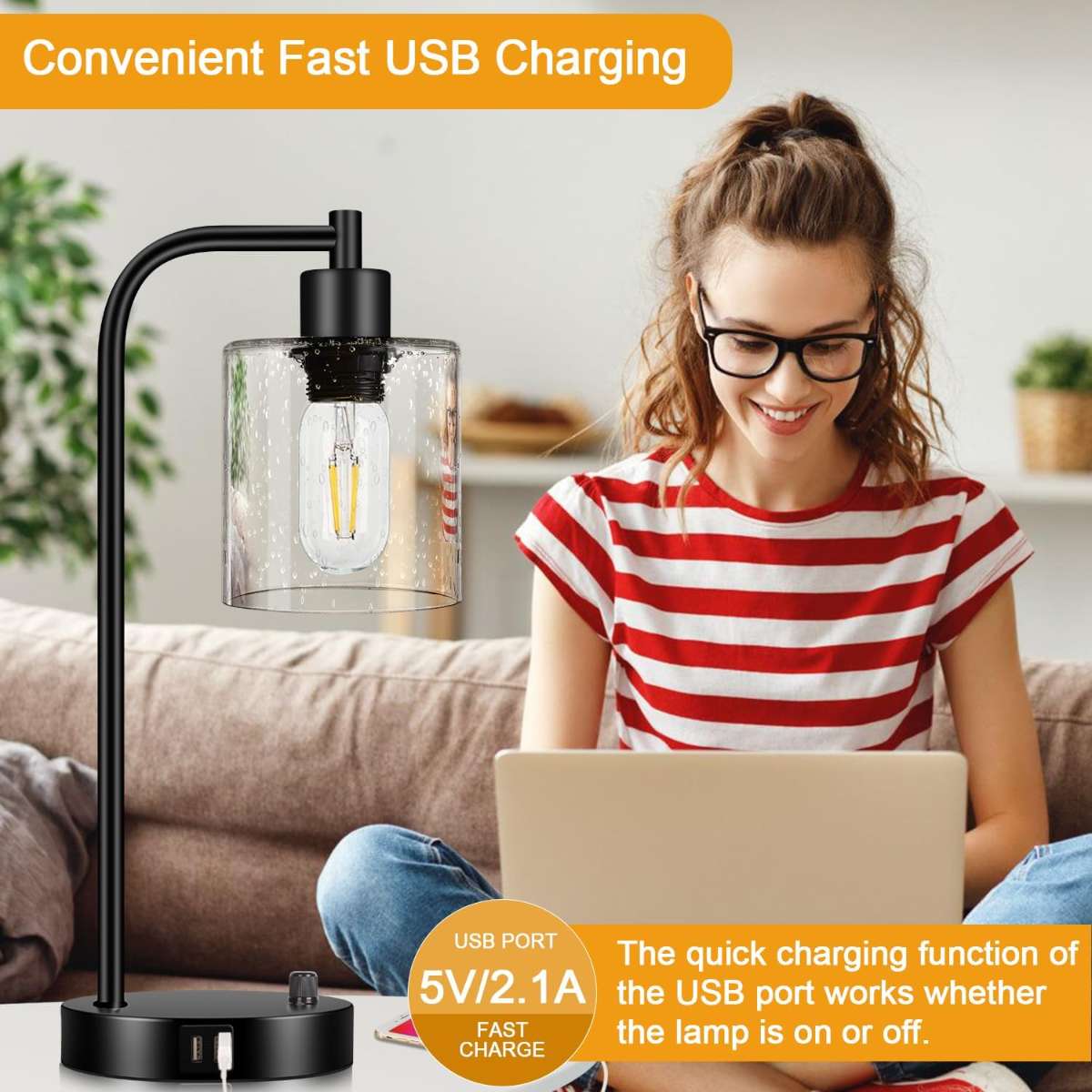 Set of 2 industrial desk lamps with 2 USB ports