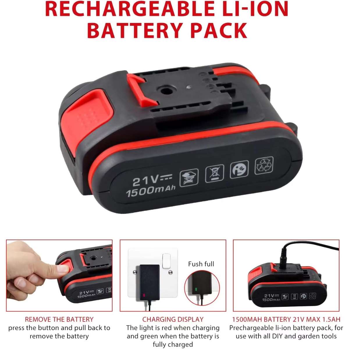 jar-owl 21V Max Cordless Drill/Driver Kit, red
