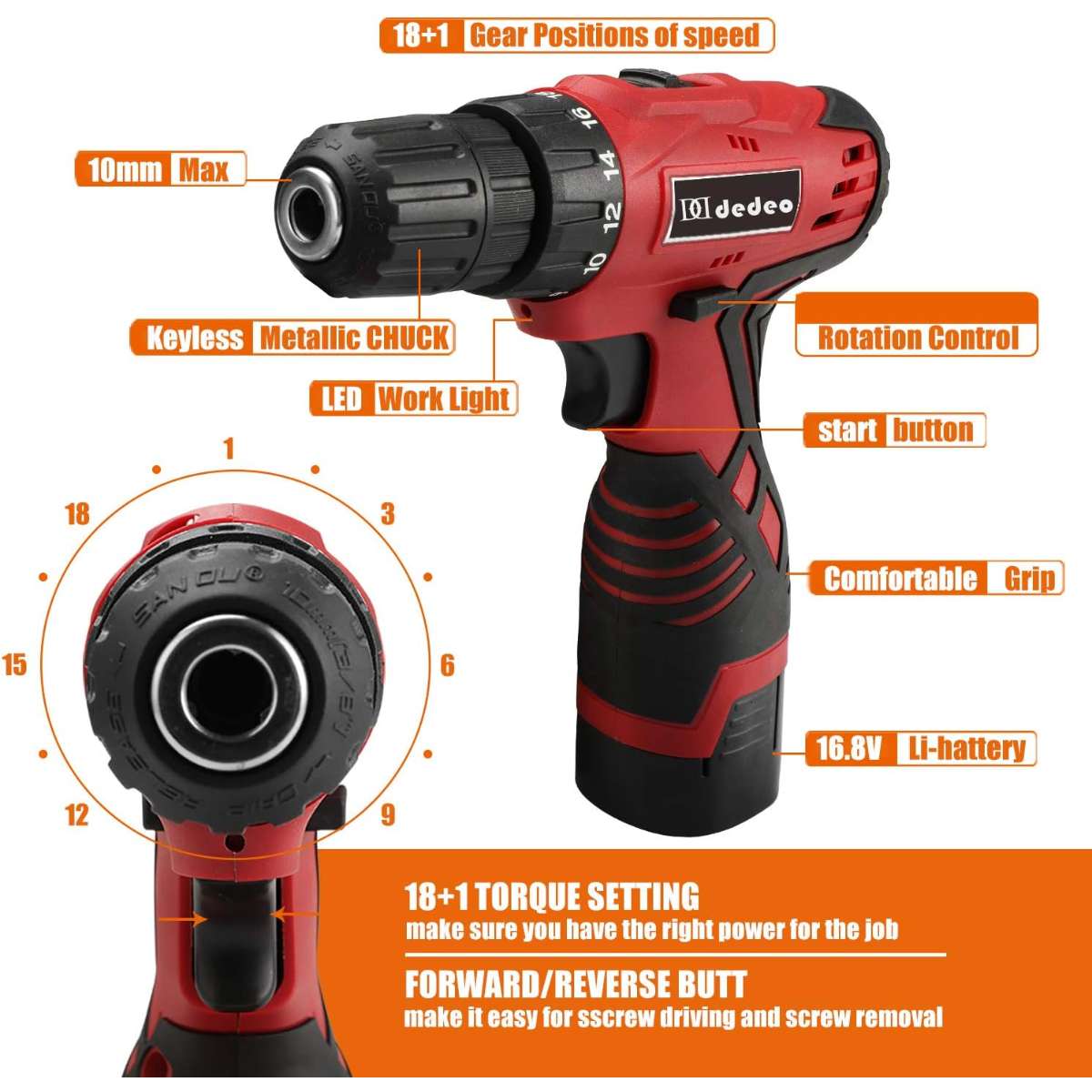 Tool set with drill bit, 108 pieces cordless drill home power tool set
